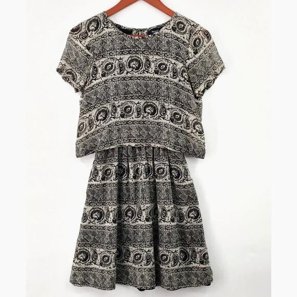 Madewell Dress Womens Size 00 Black Paisley Silk Cut Out Back Whimsigoth Retro - Picture 2 of 16